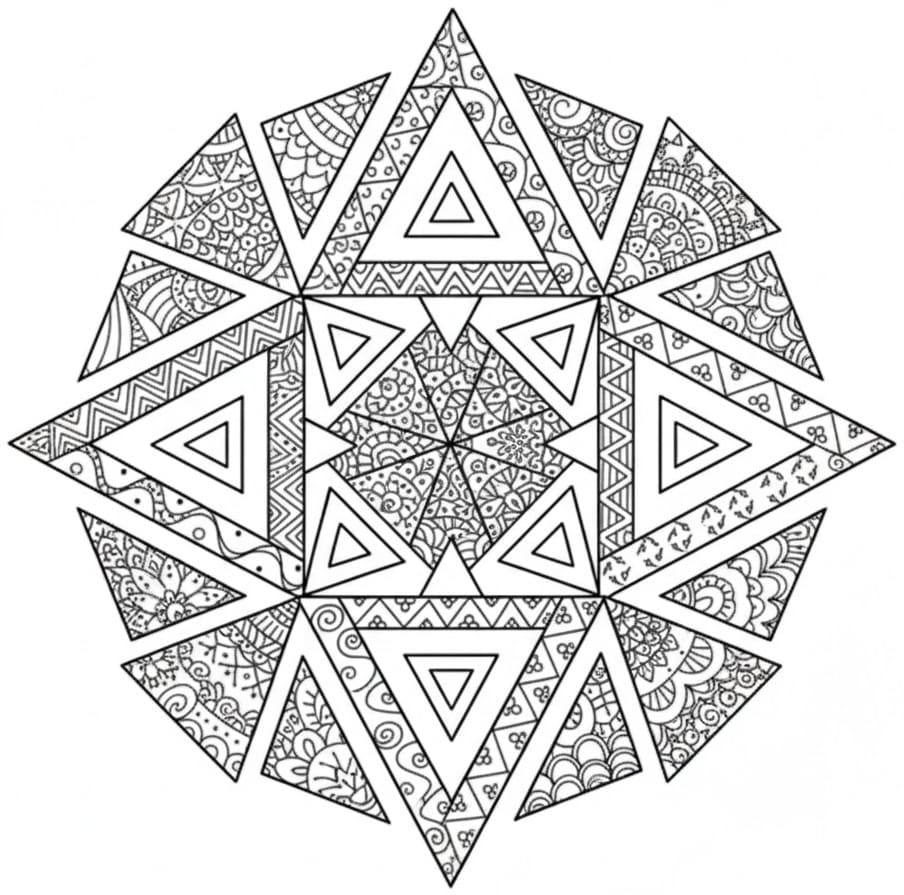 Geometric Triangle Mandala Coloring Page Mandalas
