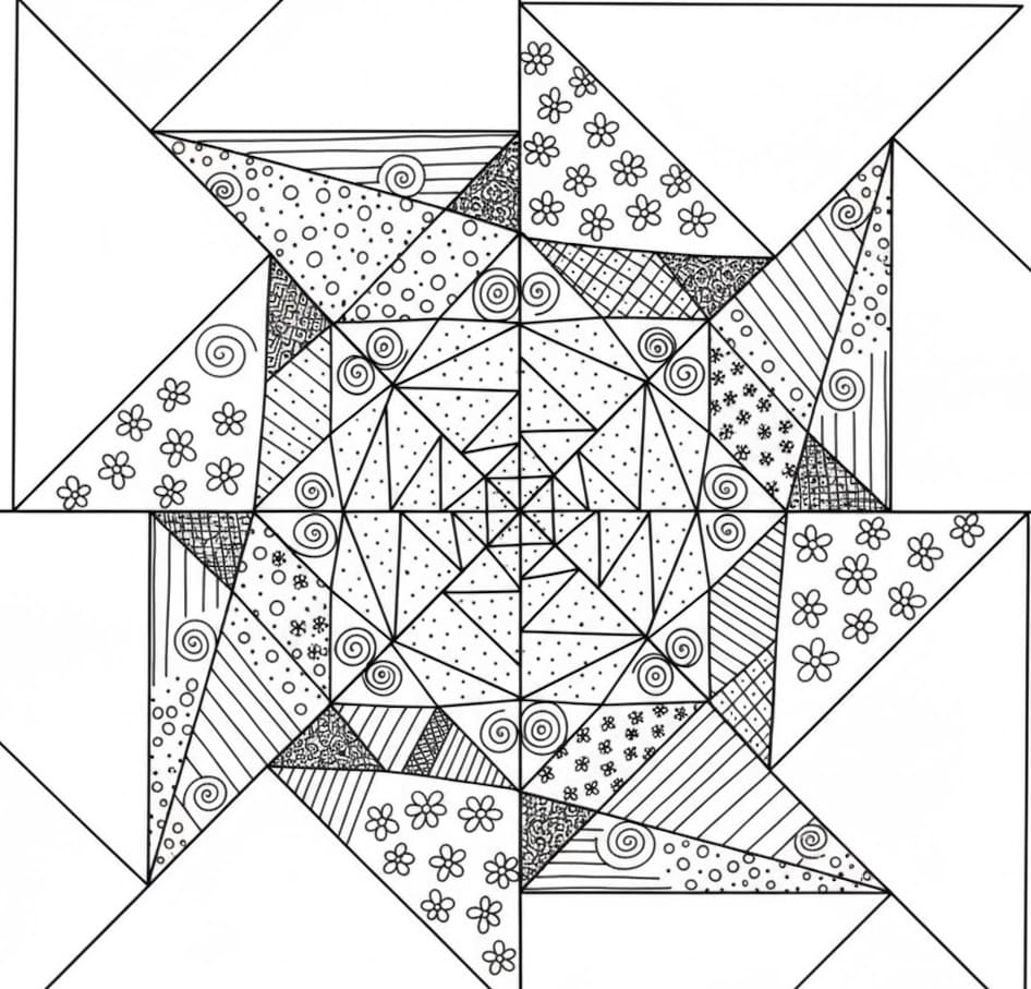 Geometric Triangle Star Mandala Coloring Page Mandalas