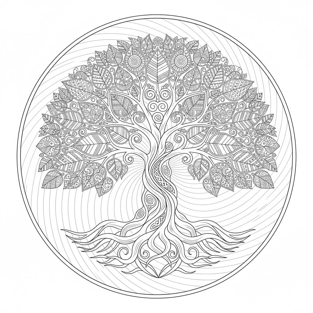 Grandiose World Tree Of Life Mandala Coloring Page Mandalas