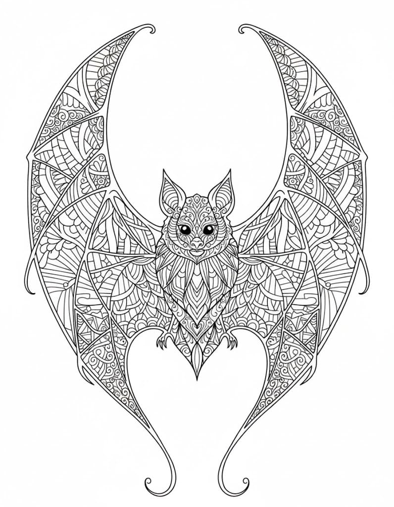 Heartwing Bat Mandala Coloring Page Mandalas