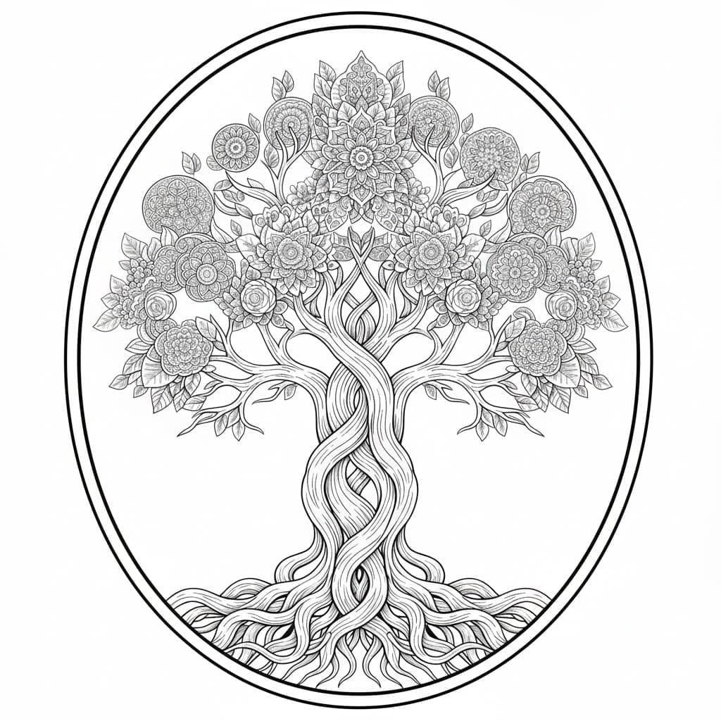 Infinite Loop Tree Of Life Mandala Coloring Page Mandalas