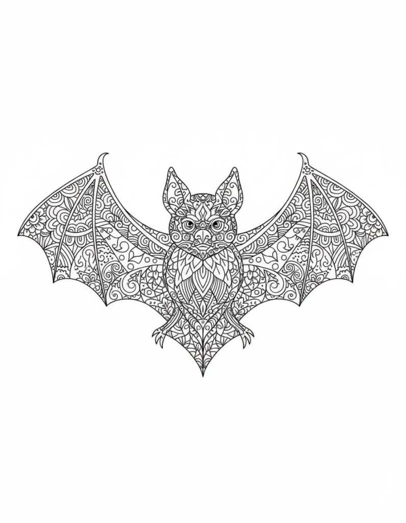 Intricate Bat Mandala Coloring Page Mandalas