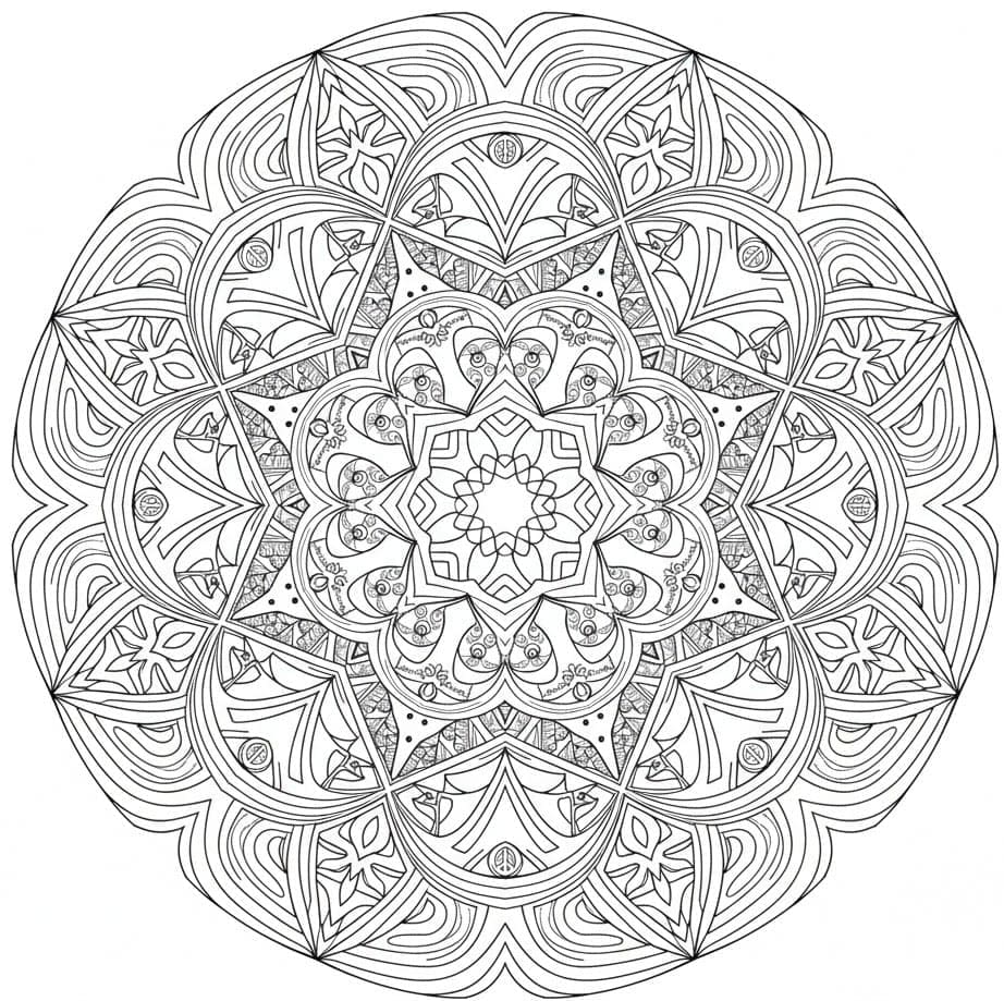 Intricate Black and White Psychedelic Mandala Template Mandalas