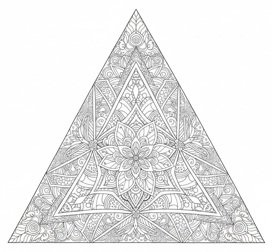 Intricate Floral Triangle Mandala Coloring Page Mandalas