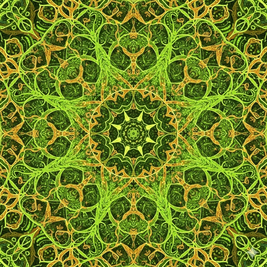 Intricate Green and Gold Organic Vine Abstract Mandala Template Mandalas