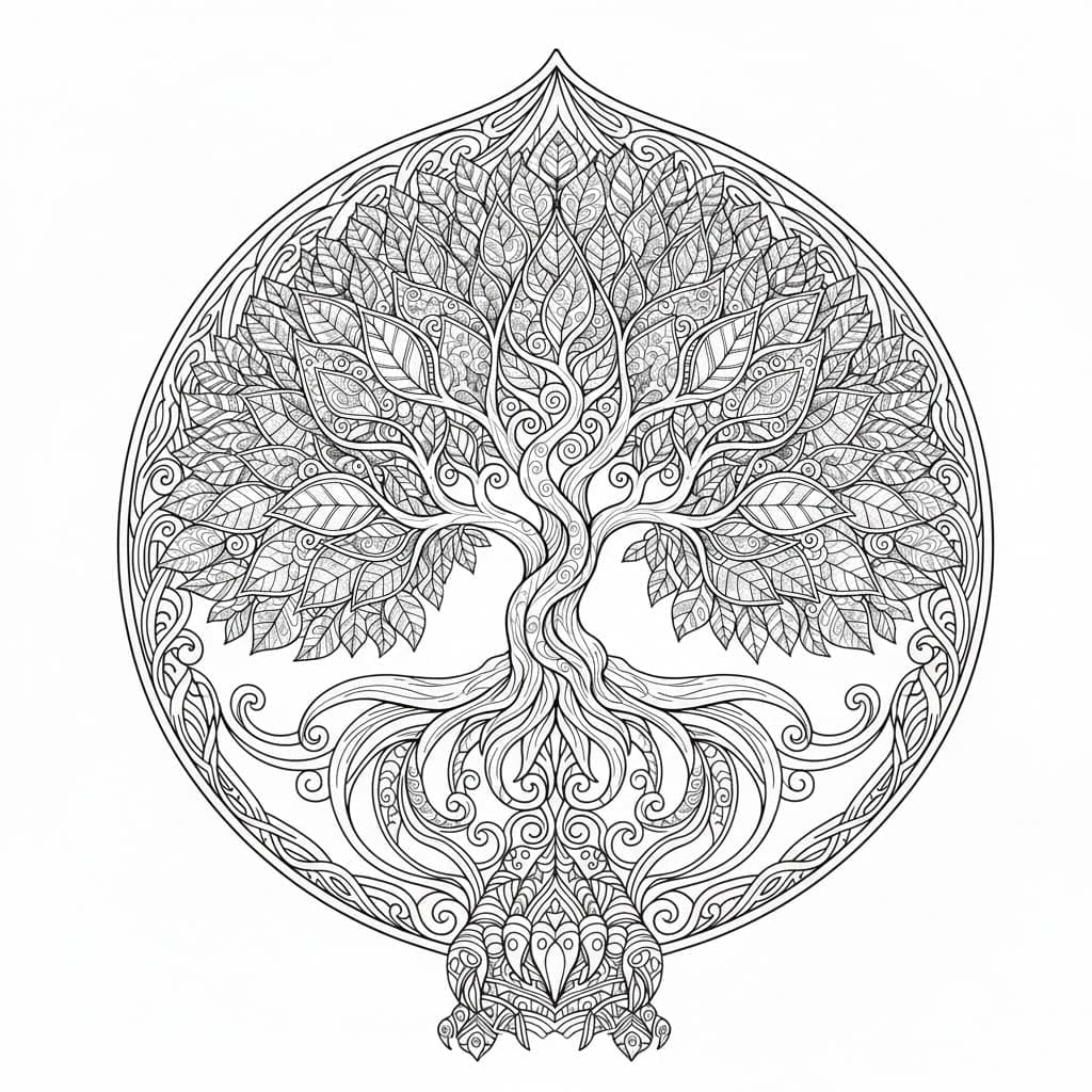 Intricate Rooted Tree Of Life Mandala Coloring Page Mandalas