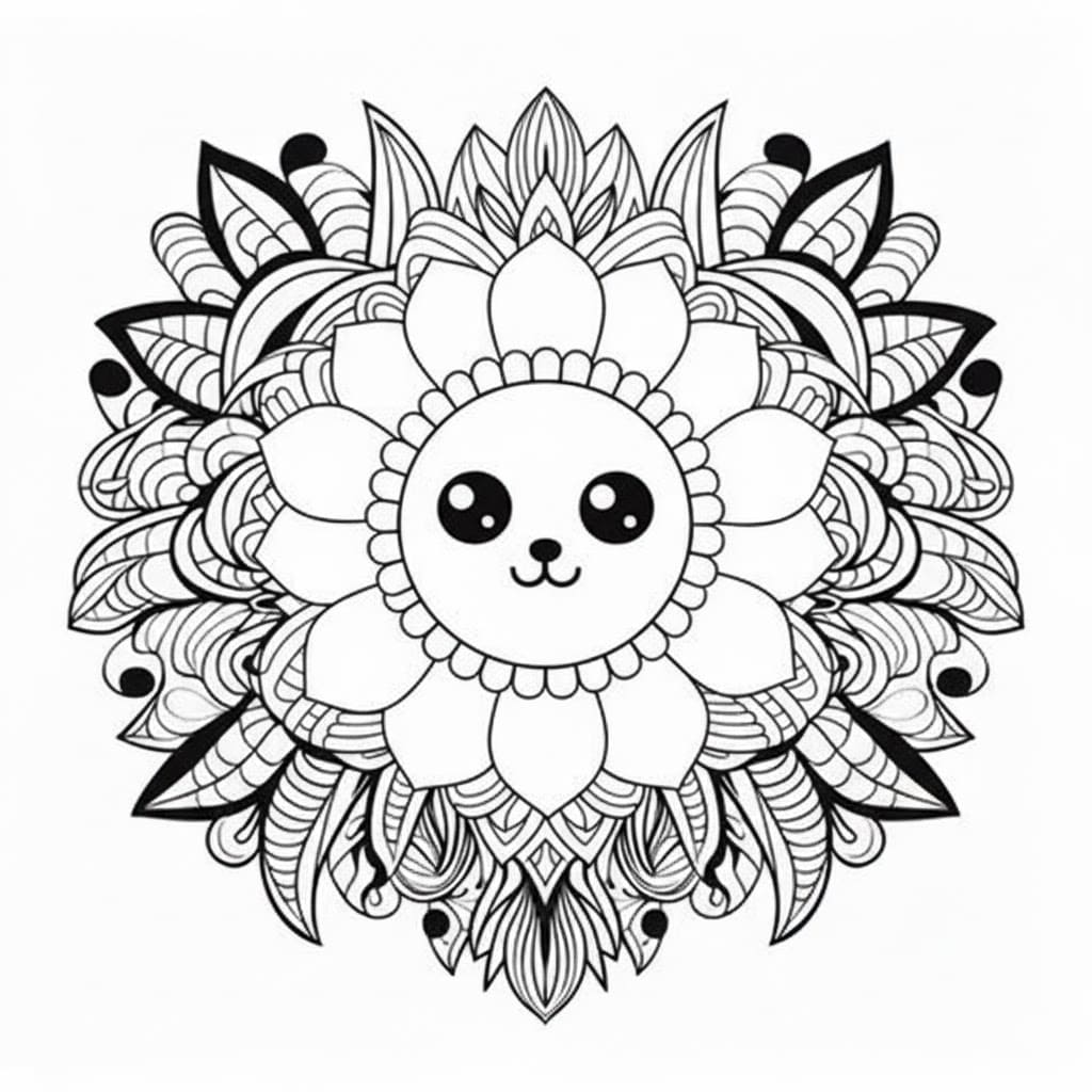 Kawaii Flower Mandala Coloring Page Mandalas