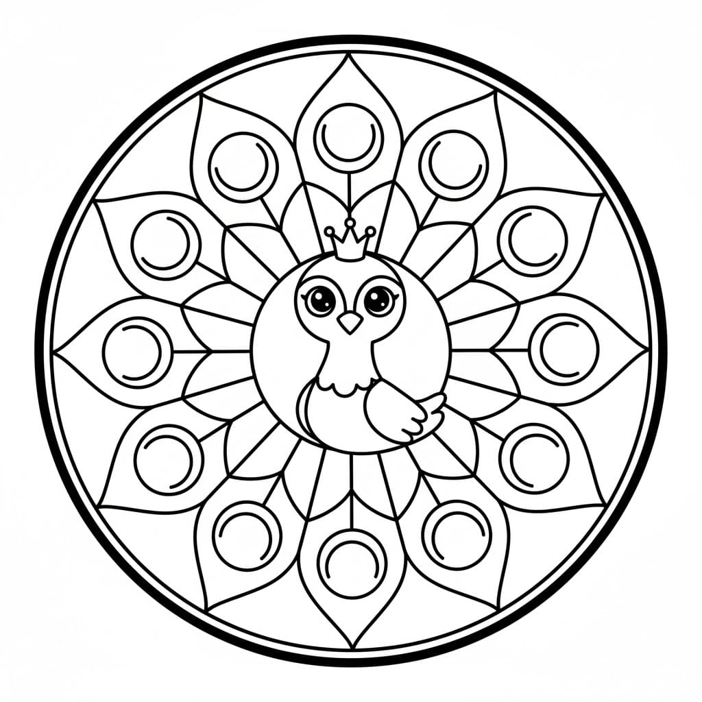 Little Owl Peacock Simple Mandala Coloring Page Mandalas