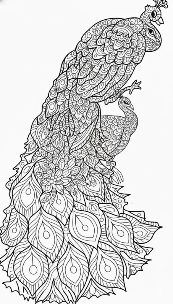 Long Tail Peacock Mandala Coloring Page Mandalas