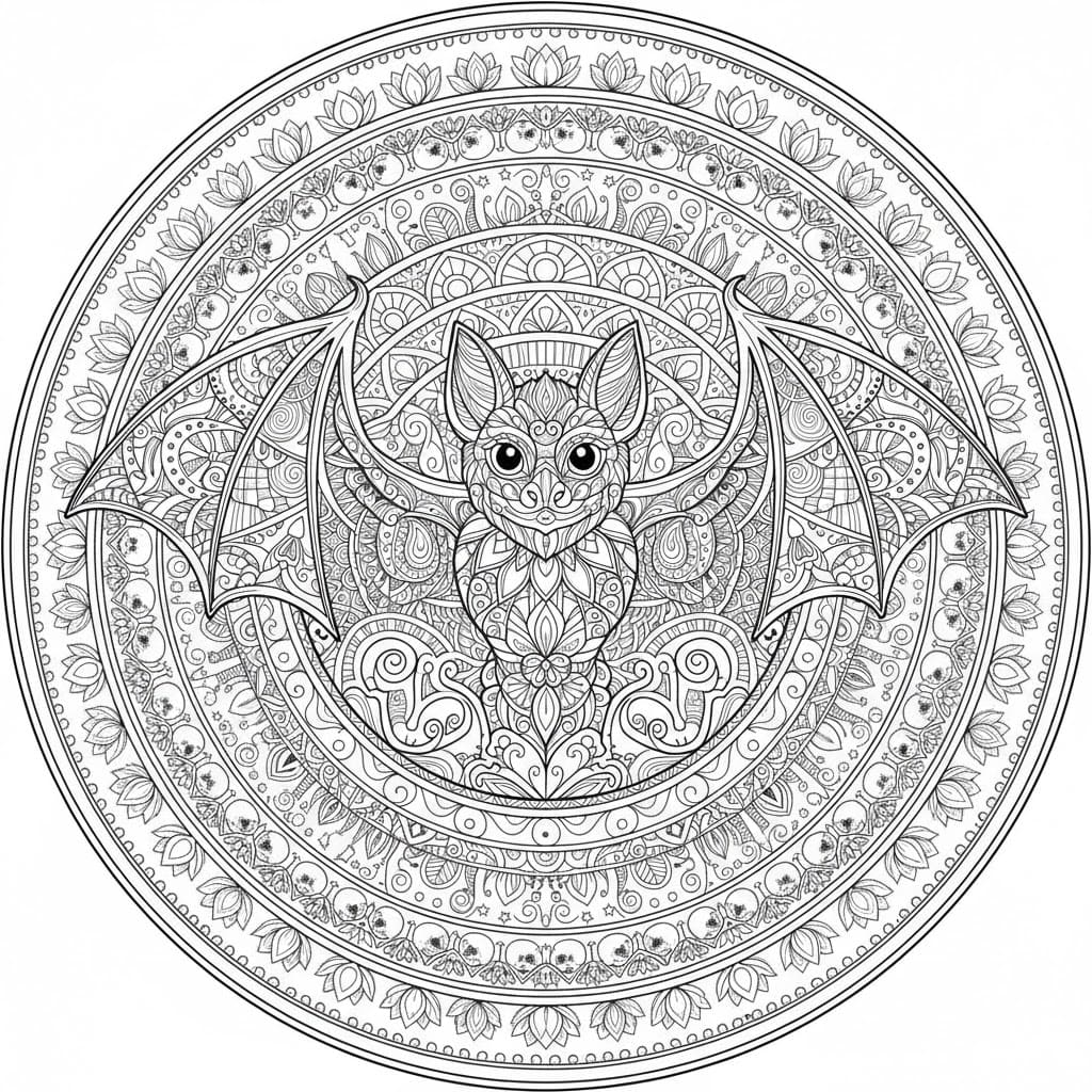 Lotus Bat Mandala Coloring Page Mandalas