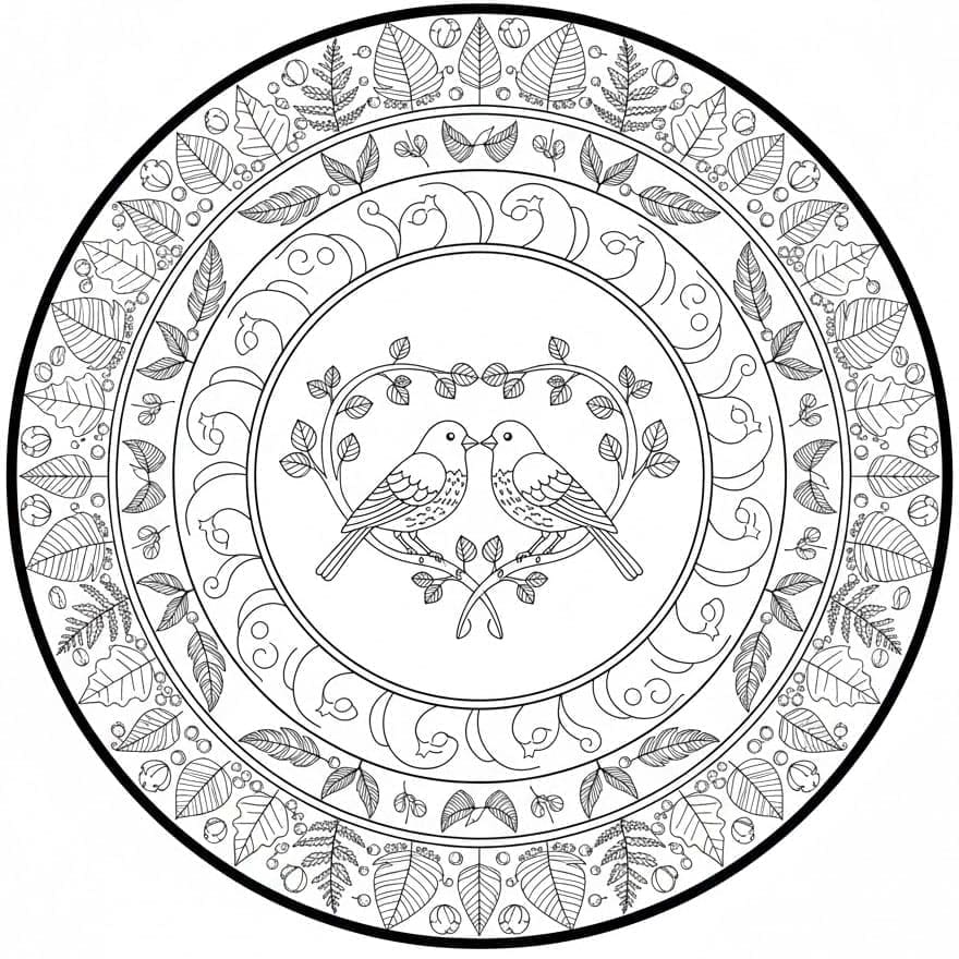 Lovebirds' Wreath Nature Mandala Template Mandalas
