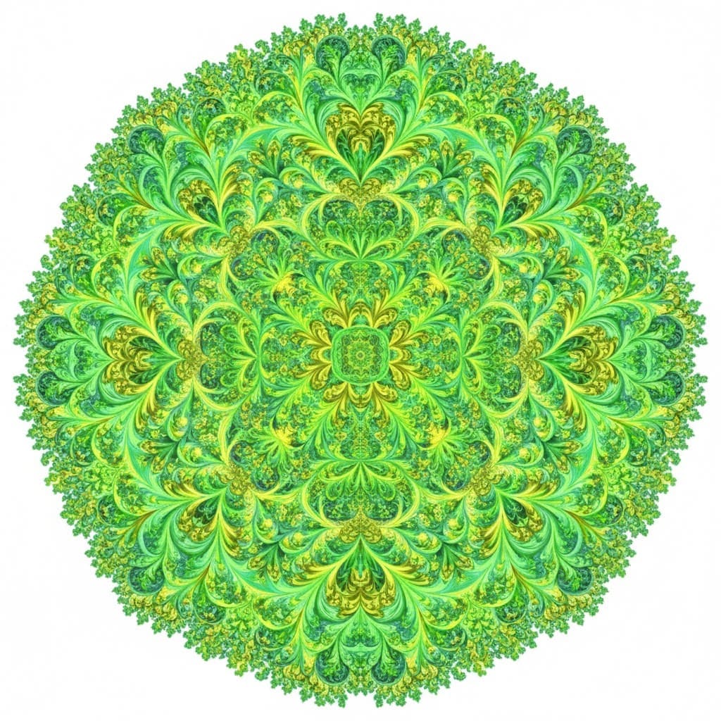 Lush Green Fractal Foliage Abstract Mandala Template Mandalas