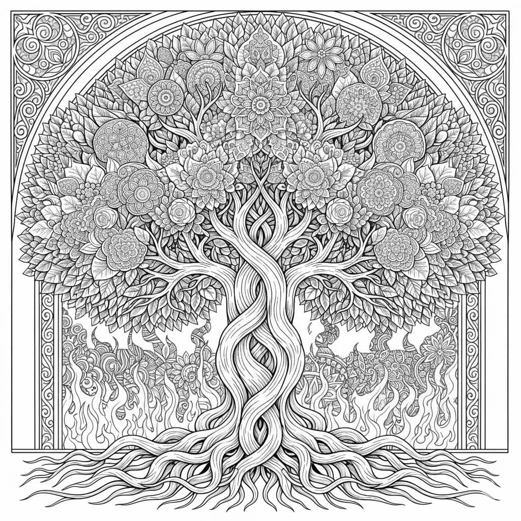 Mystic Aura Tree Of Life Mandala Coloring Page Mandalas