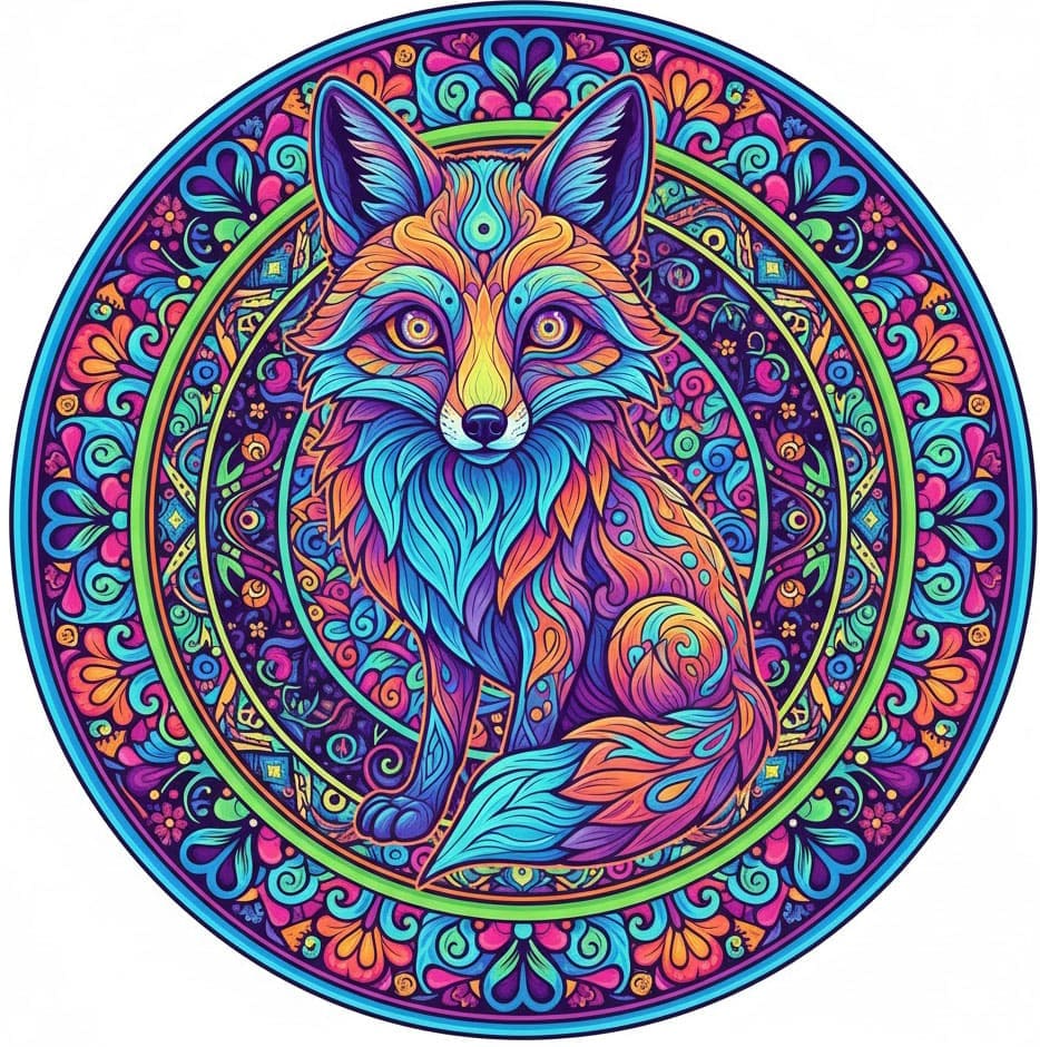 Mystical Fox Spirit Psychedelic Mandala Template Mandalas