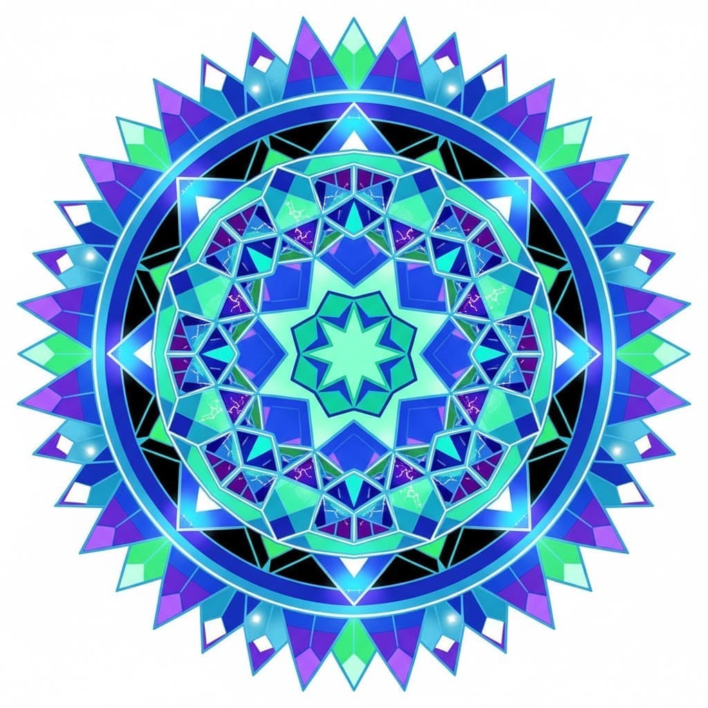 Neon Crystal Geometric Starburst Mandala Template Mandalas