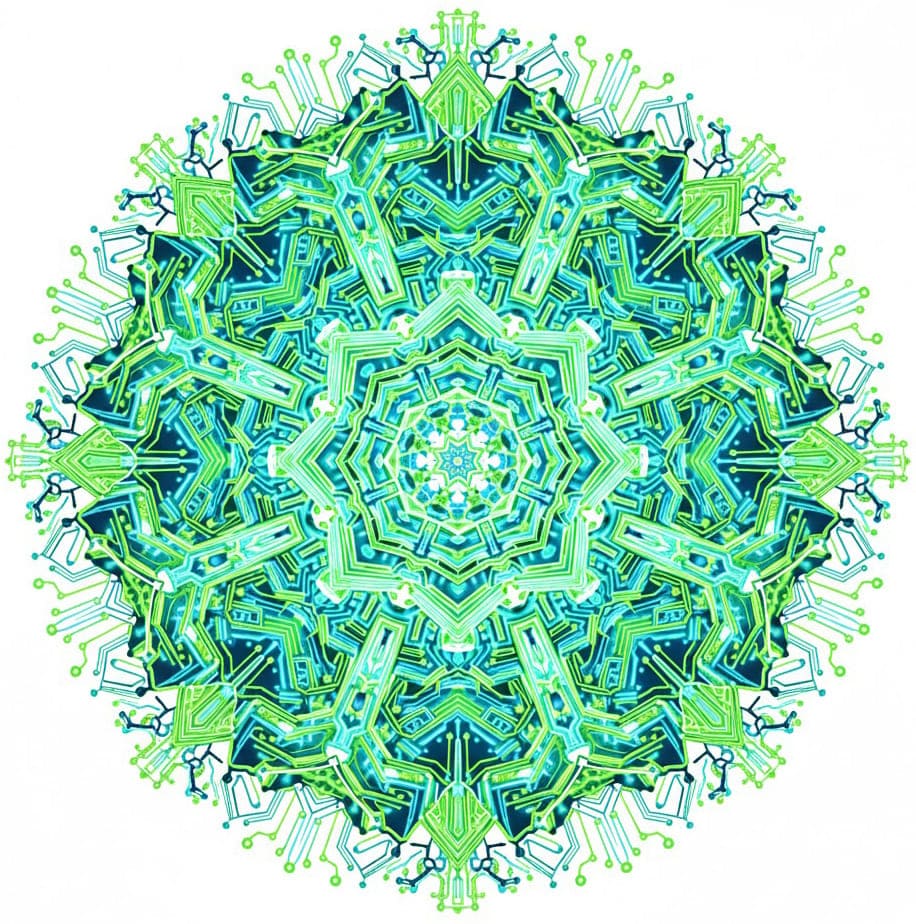 Neon Cyber Circuit Abstract Mandala Template Mandalas