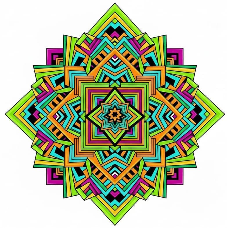 Neon Layered Geometric Square Star Mandala Template Mandalas