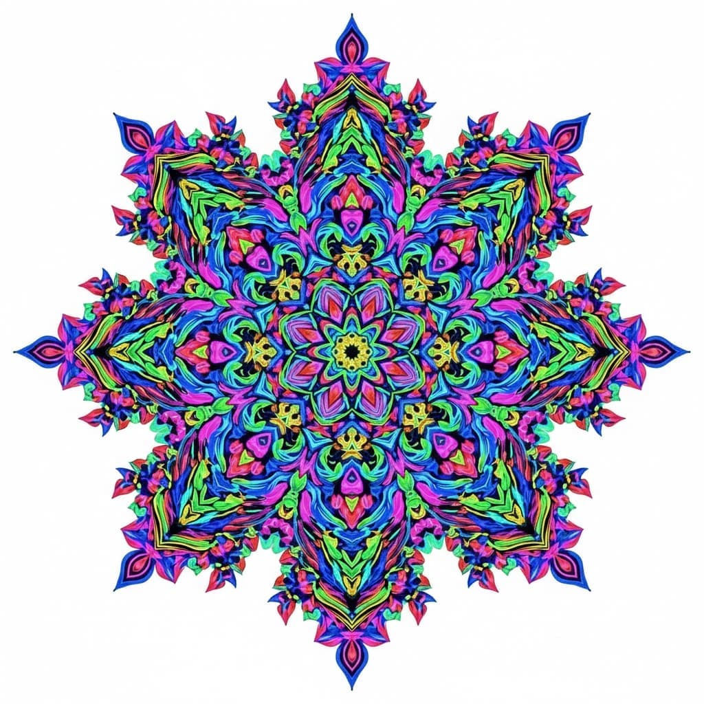 Neon Snowflake Bloom Psychedelic Mandala Template Mandalas