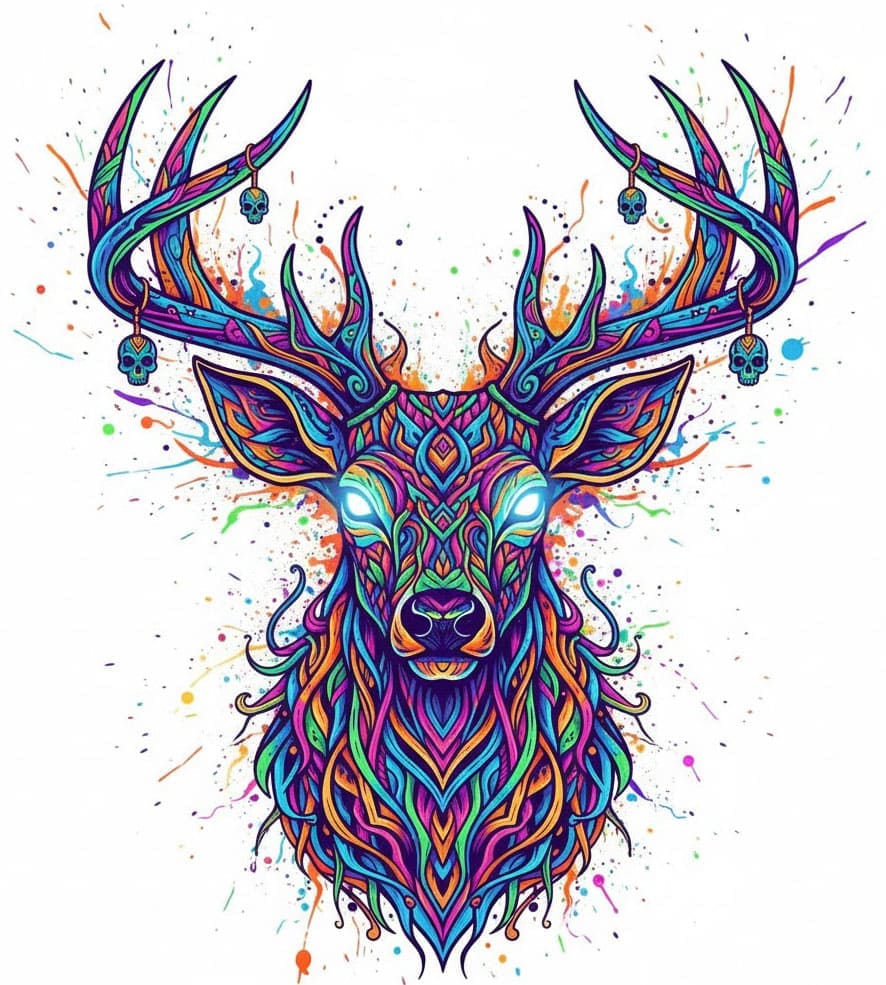 Neon Splash Deer King Psychedelic Mandala Template Mandalas