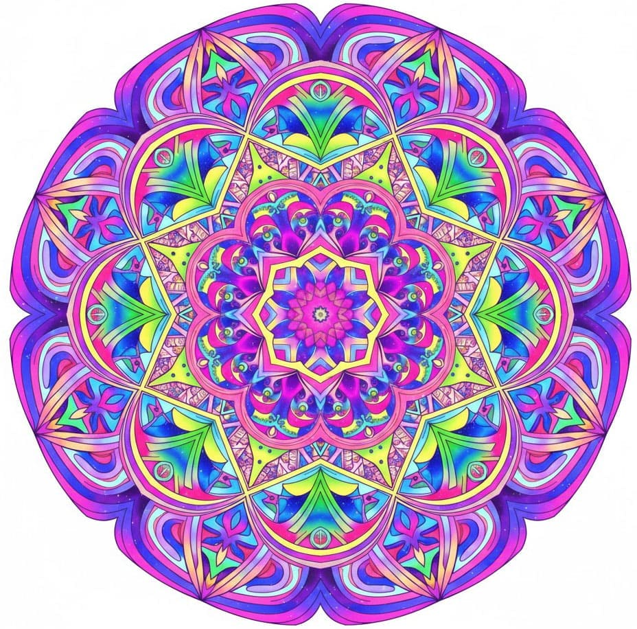 Neon Starburst Abstract Psychedelic Mandala Template Mandalas