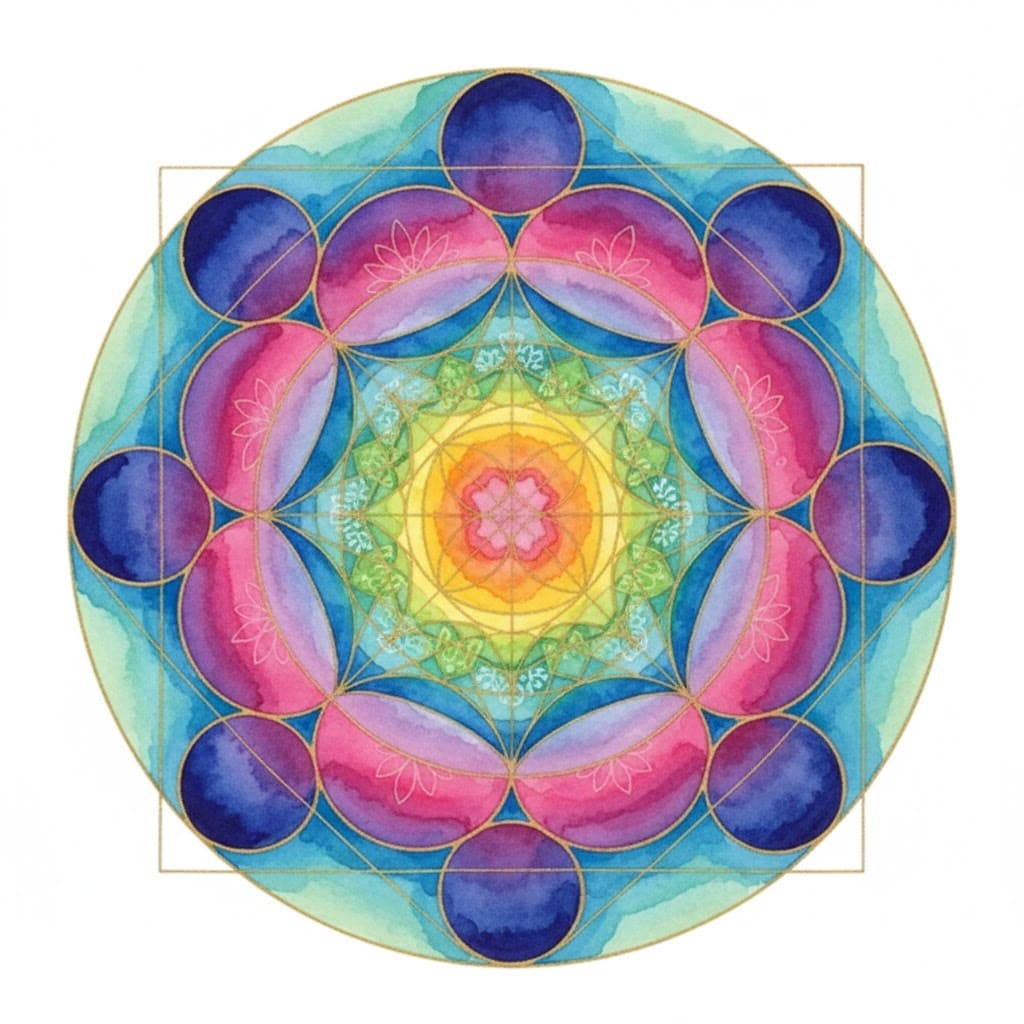 Ocean and Fuchsia Bloom Sacred Geometry Mandala Template Mandalas