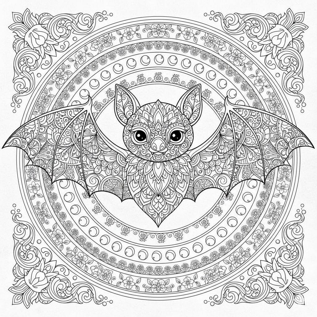 Ornate Bat Mandala Coloring Page Mandalas