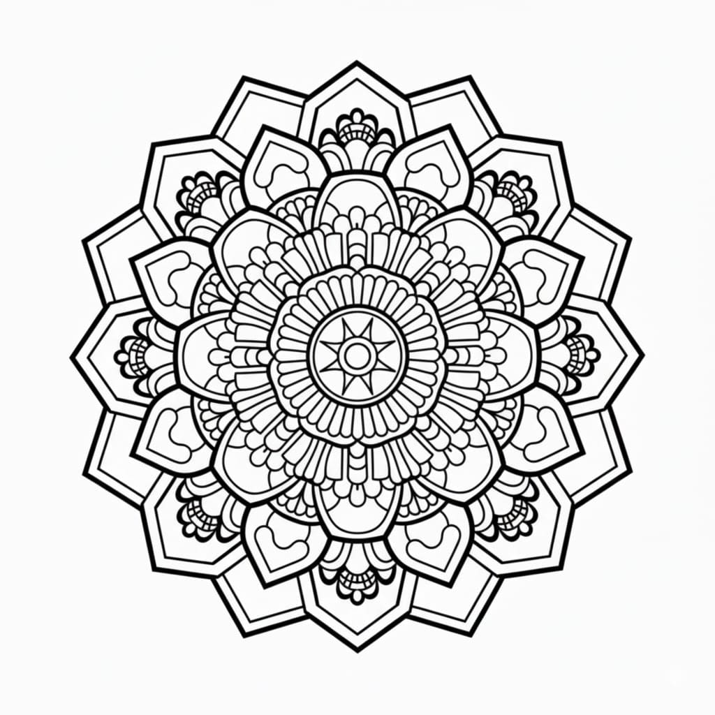 Ornate Hexagonal Flower Mandala Coloring Page Mandalas