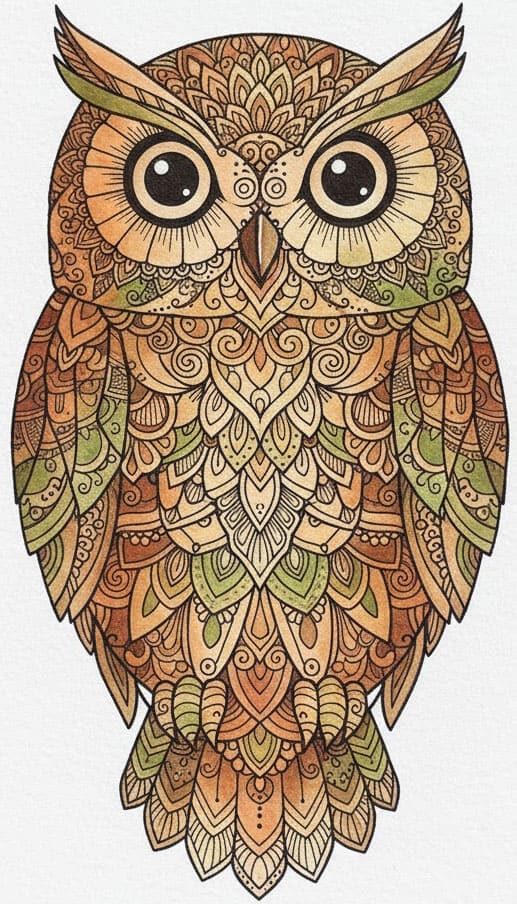 Patterned Feather Owl Zen Mandala Template Mandalas