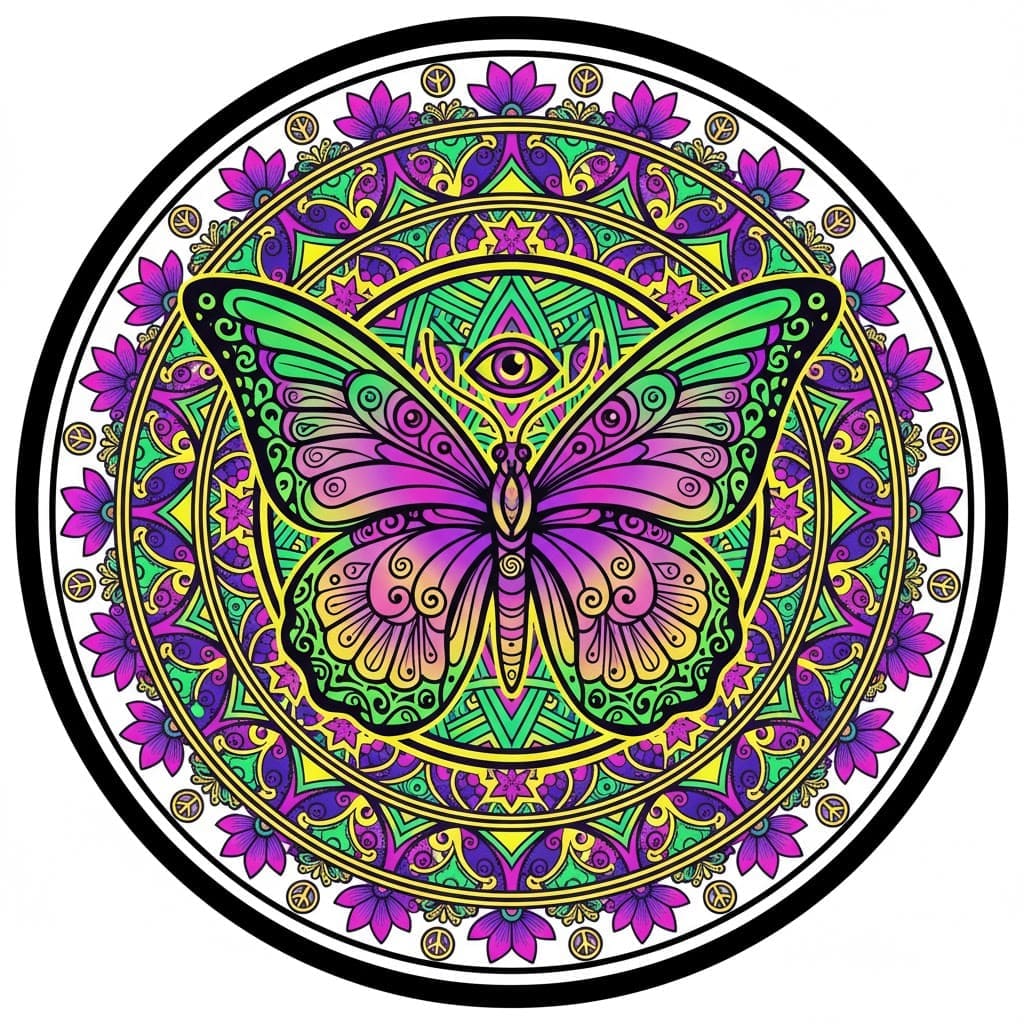 Peace Butterfly Zen Psychedelic Mandala Template Mandalas