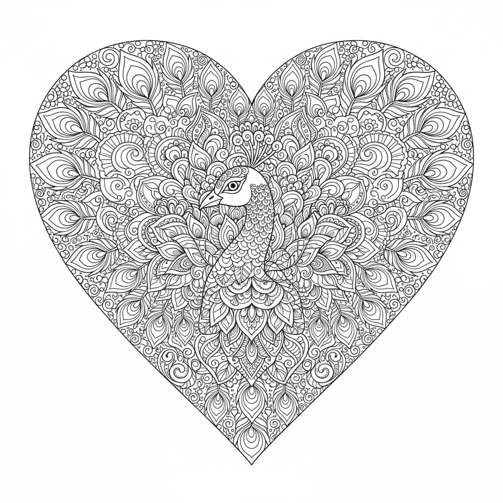 Peacock Heart Mandala Coloring Page Mandalas