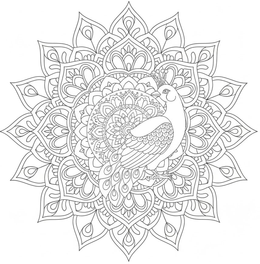 Peacock Within Mandala Coloring Page Mandalas
