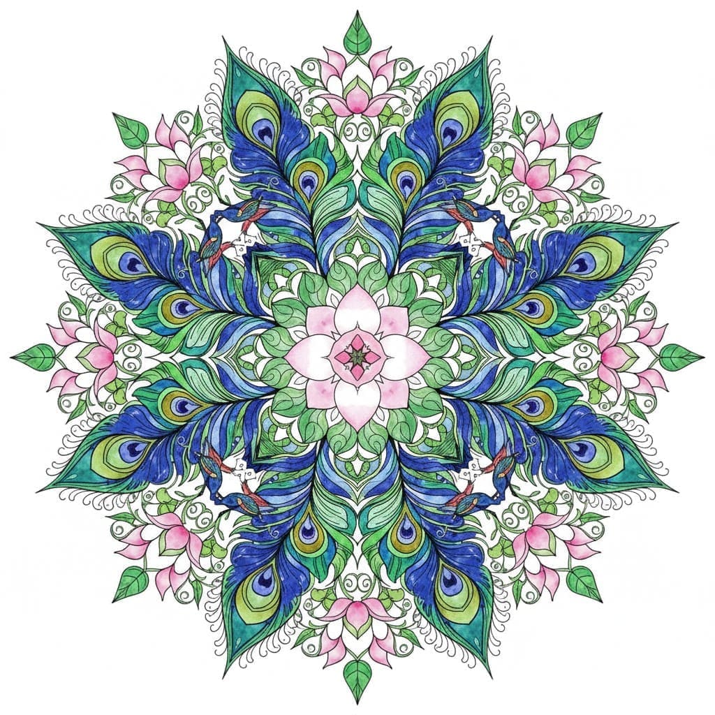 Peacock's Glory Nature Mandala Template Mandalas