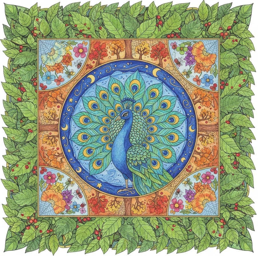 Peacock's Royal Square Nature Mandala Template Mandalas