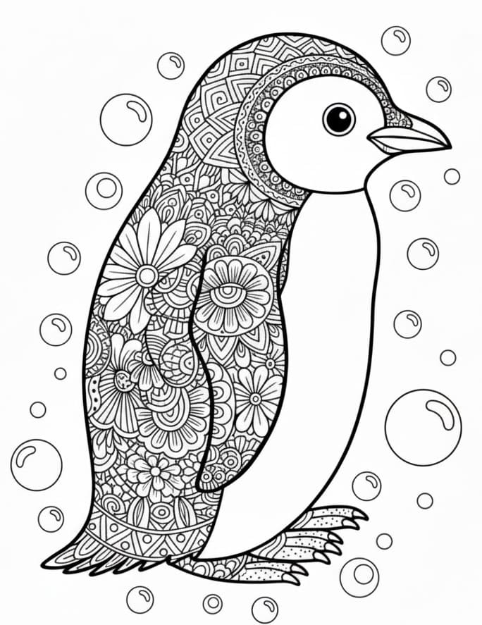 Penguin Bubbles Mandala Coloring Page Mandalas
