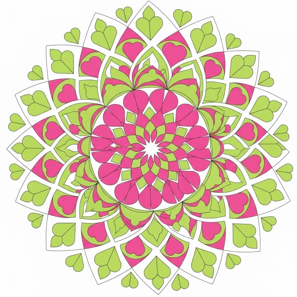 Pink and Green Hearts Abstract Mandala Template Mandalas