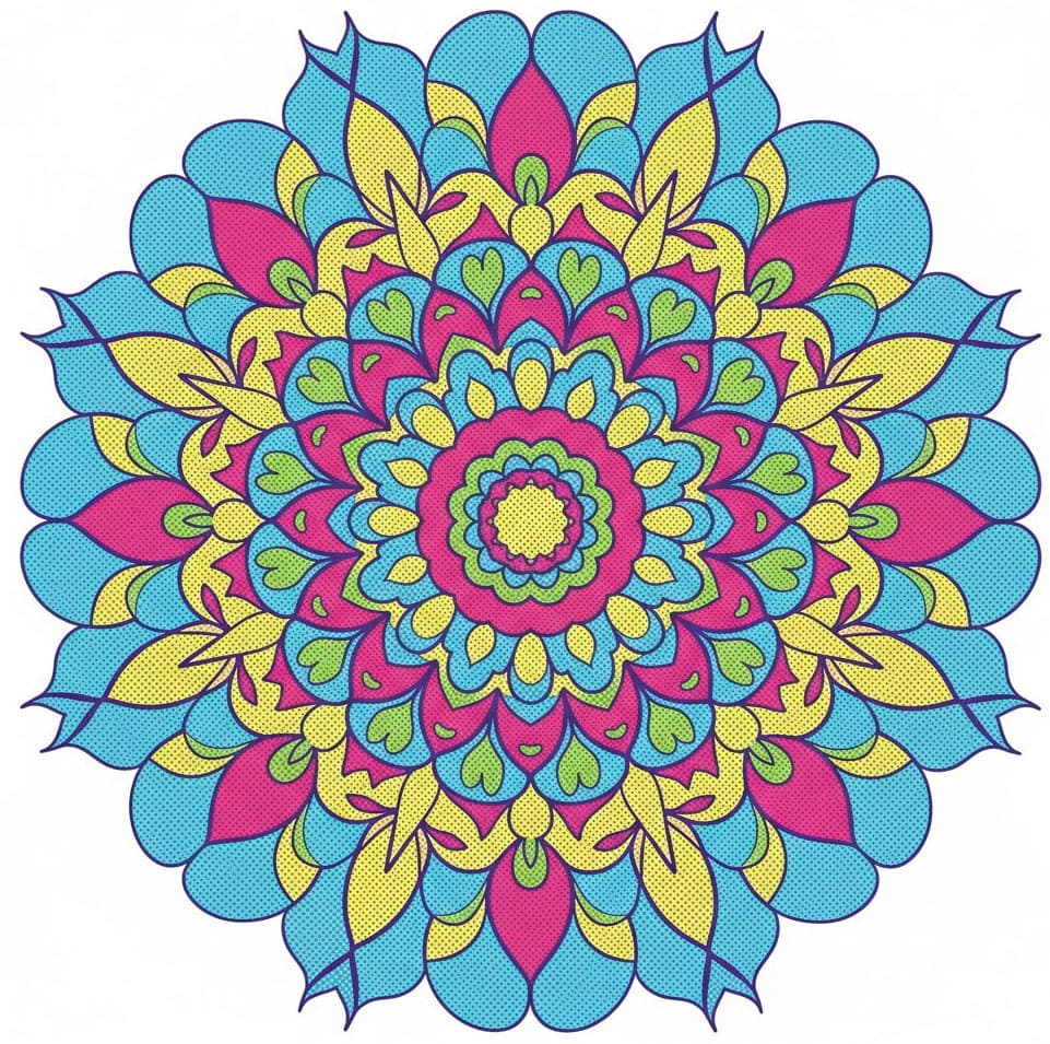 Pop Art Halftone Psychedelic Mandala Template Mandalas