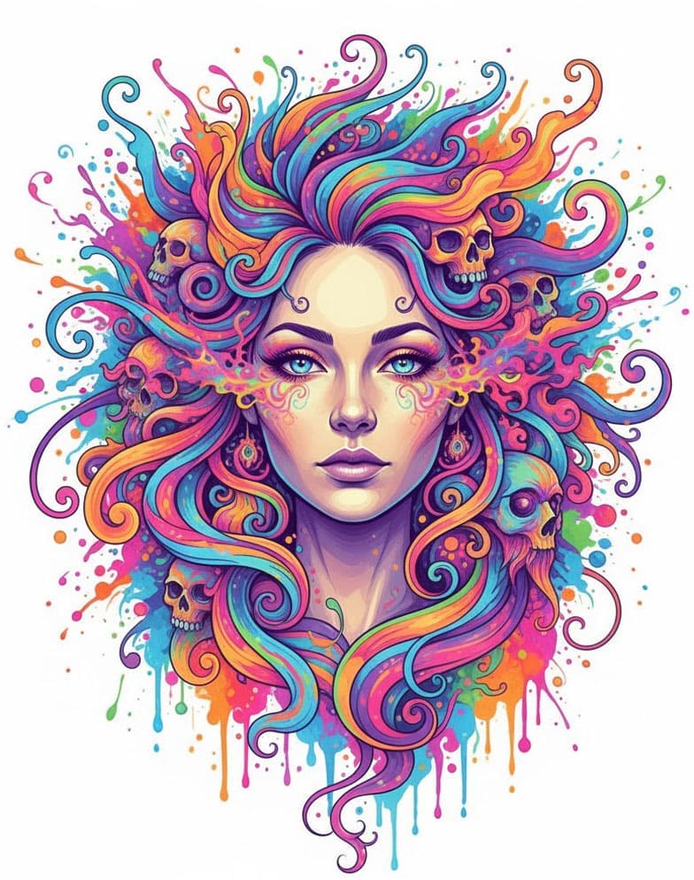 Rainbow Hair Medusa Skull Psychedelic Mandala Template Mandalas