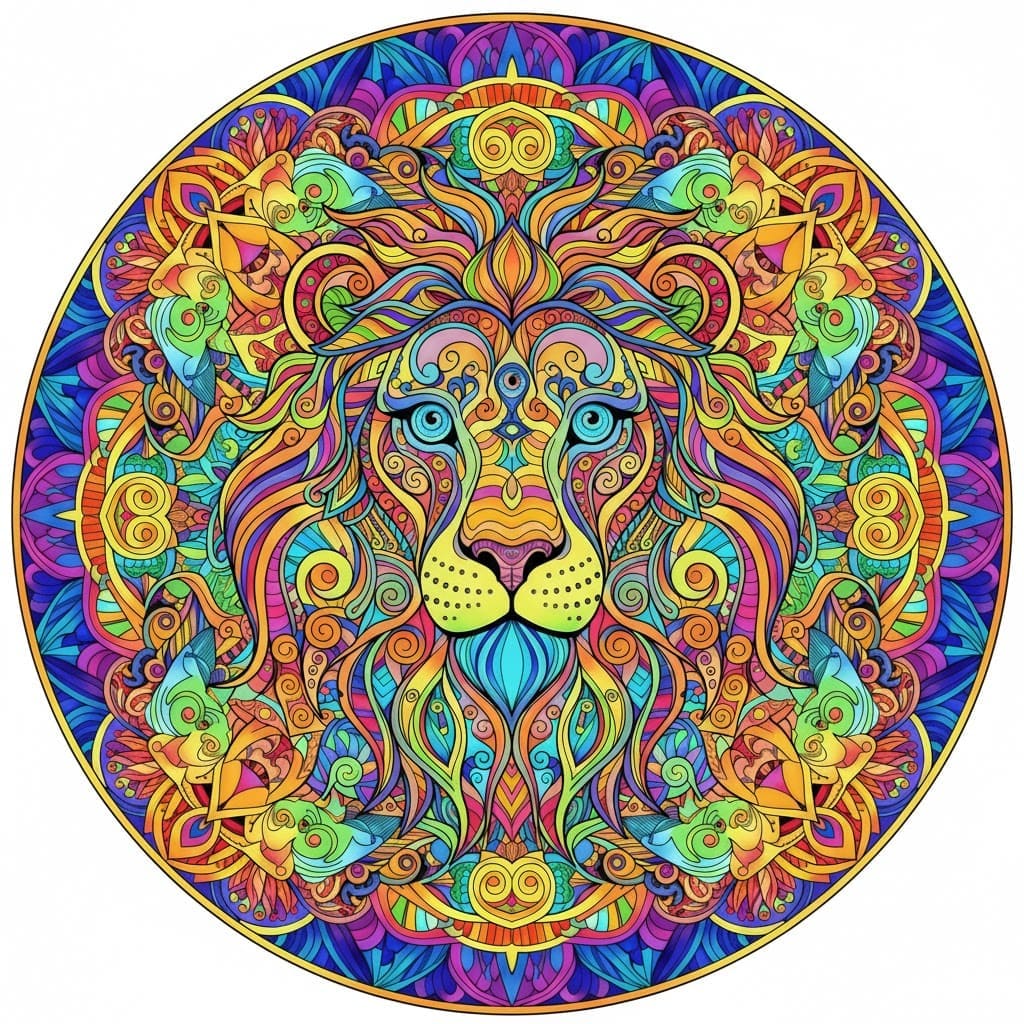 Rainbow Lion Head Psychedelic Mandala Template Mandalas