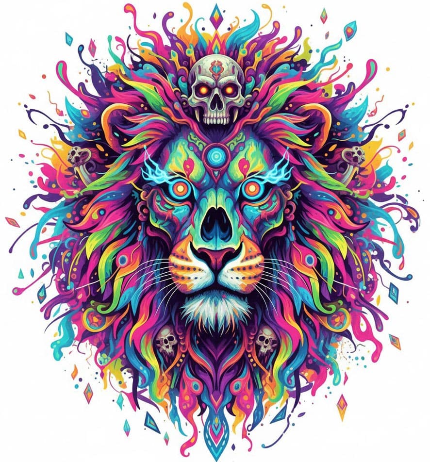 Rainbow Lion Skull King Psychedelic Mandala Template Mandalas