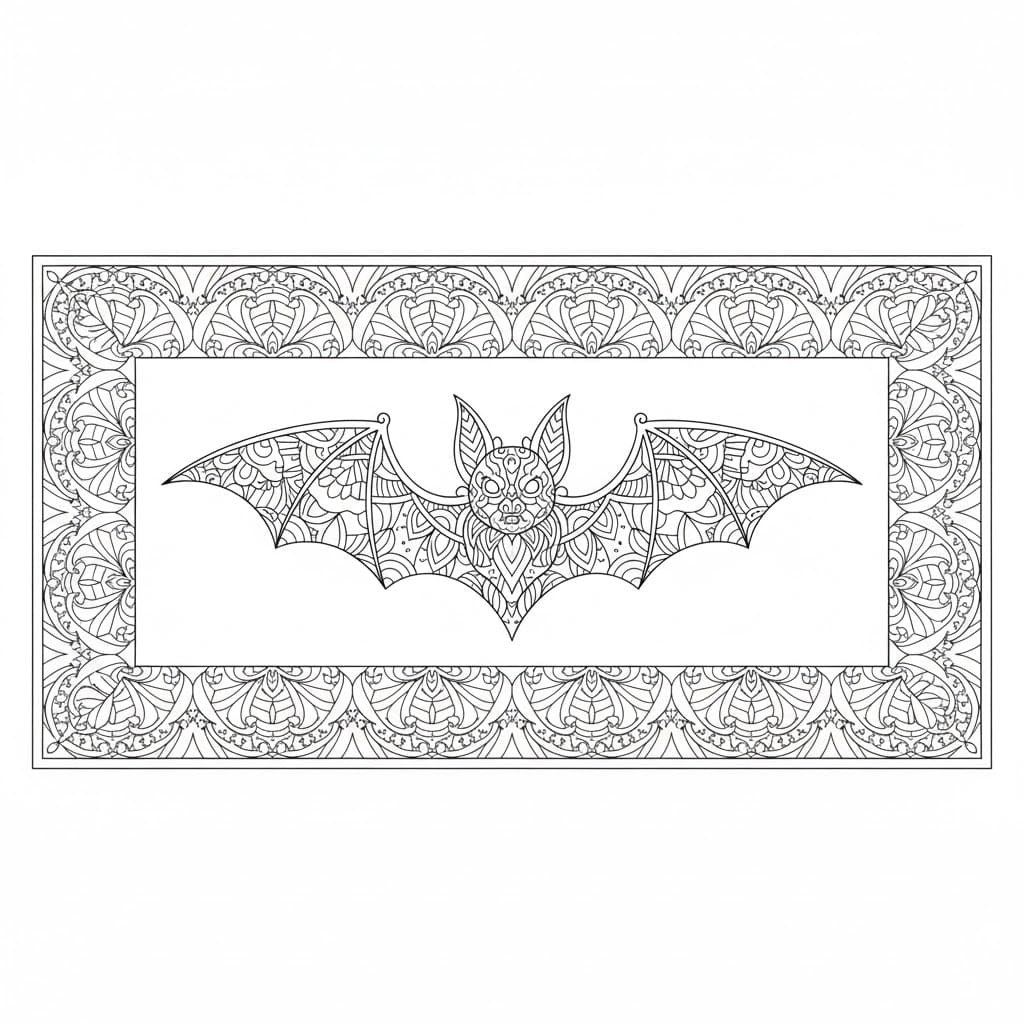 Rectangular Bat Frame Mandala Coloring Page Mandalas