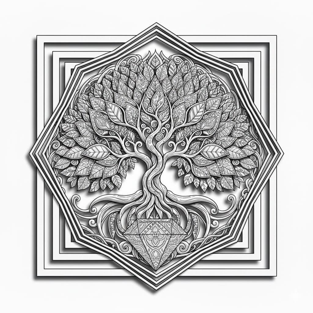 Sacred Geometry Tree Of Life Mandala Coloring Page Mandalas