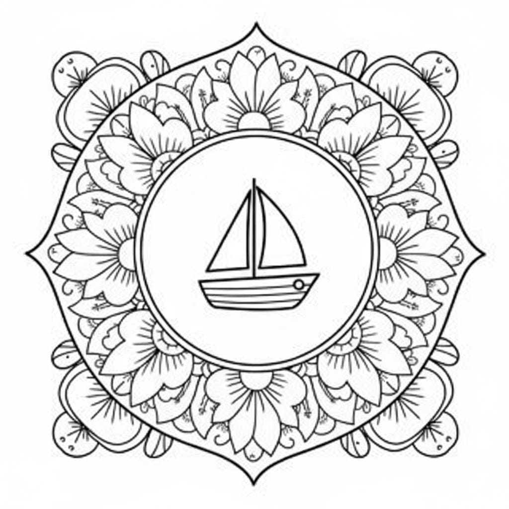 Sailboat Floral Frame Mandala Coloring Page Mandalas