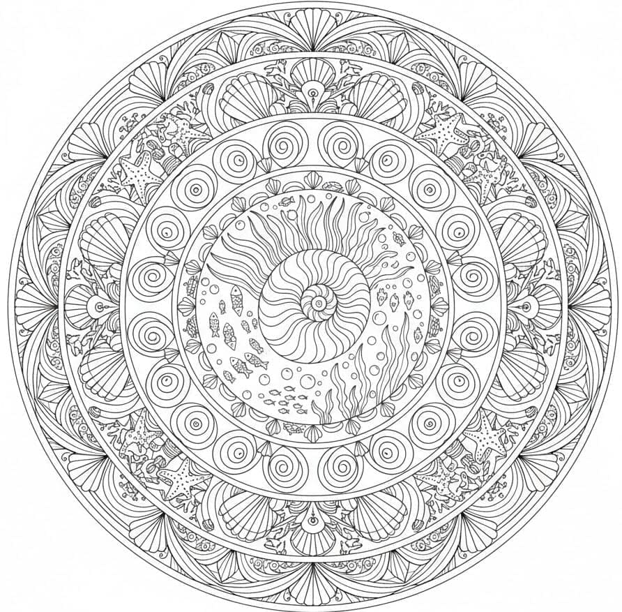 Seashell Ocean Swirl Nature Mandala Template Mandalas