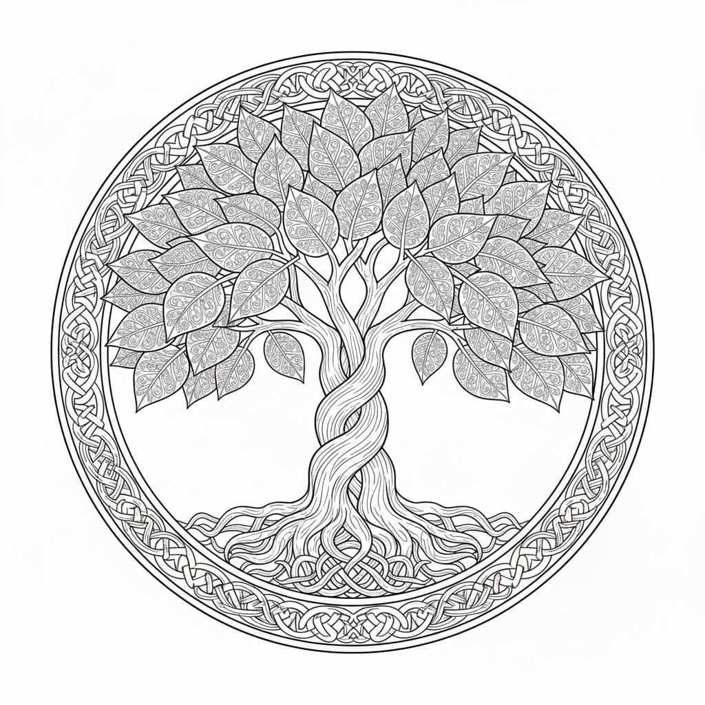Serene Forest Tree Of Life Mandala Coloring Page Mandalas