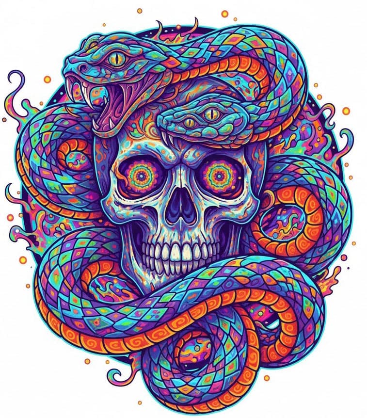 Serpent Skull Fusion Psychedelic Mandala Template Mandalas