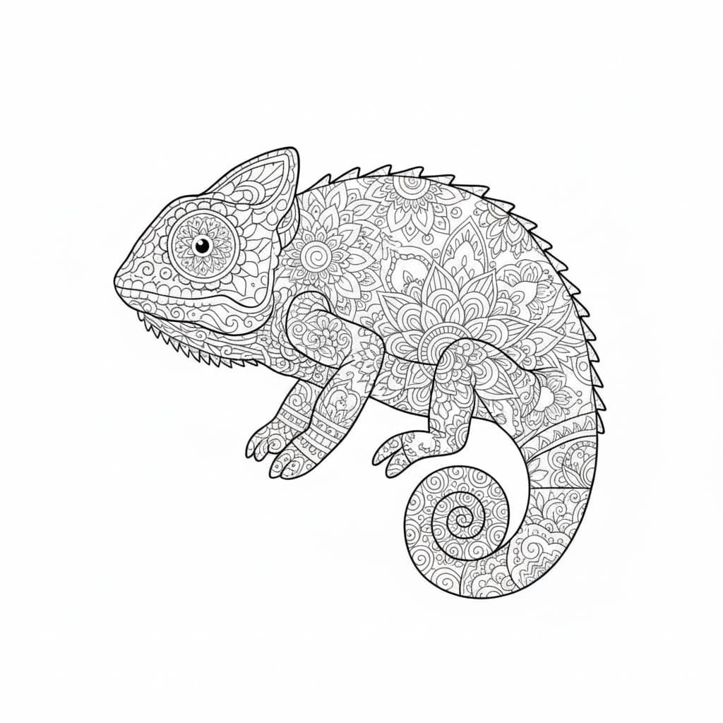 Simple Chameleon Floral Mandala Coloring Page Mandalas