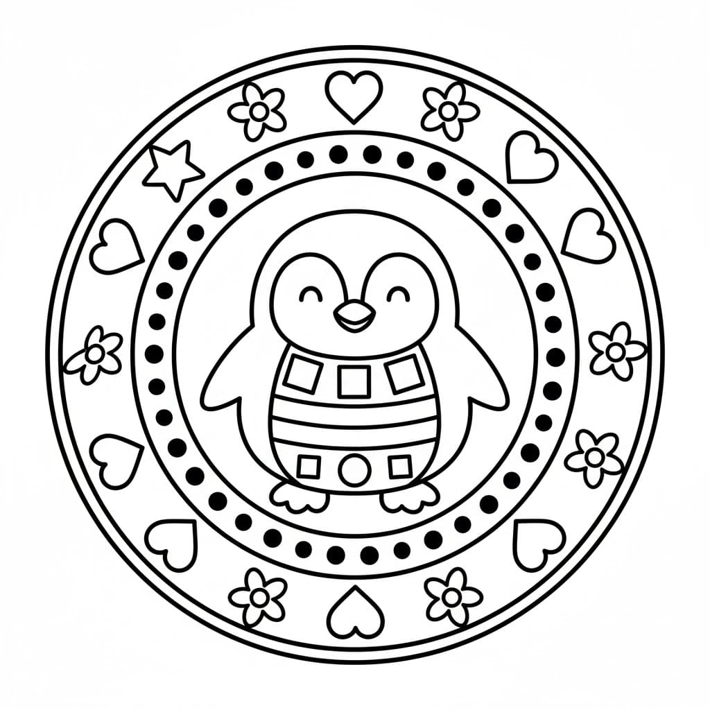Simple Penguin Mandala Coloring Page Mandalas