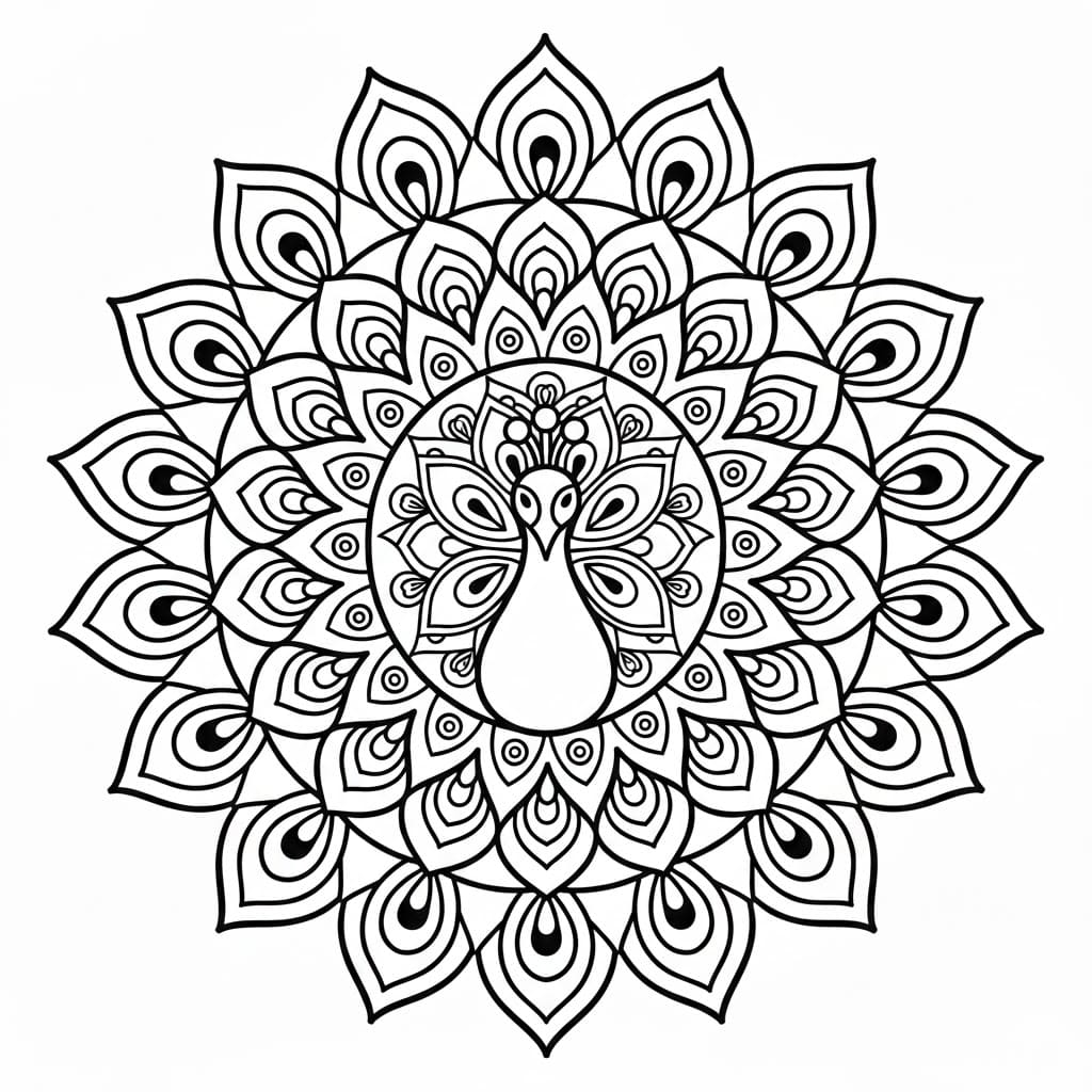 Simple Petal Peacock Mandala Coloring Page Mandalas