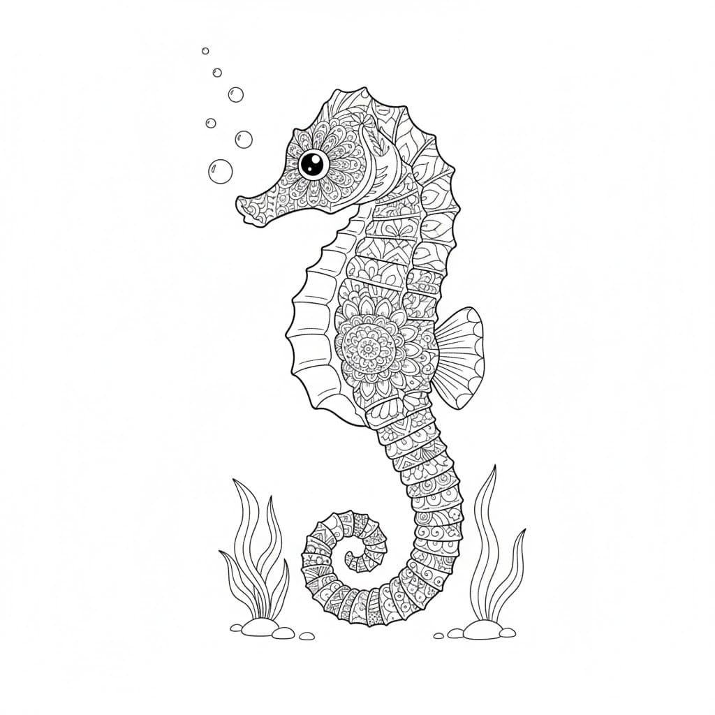 Simple Seahorse Mandala Coloring Page Mandalas
