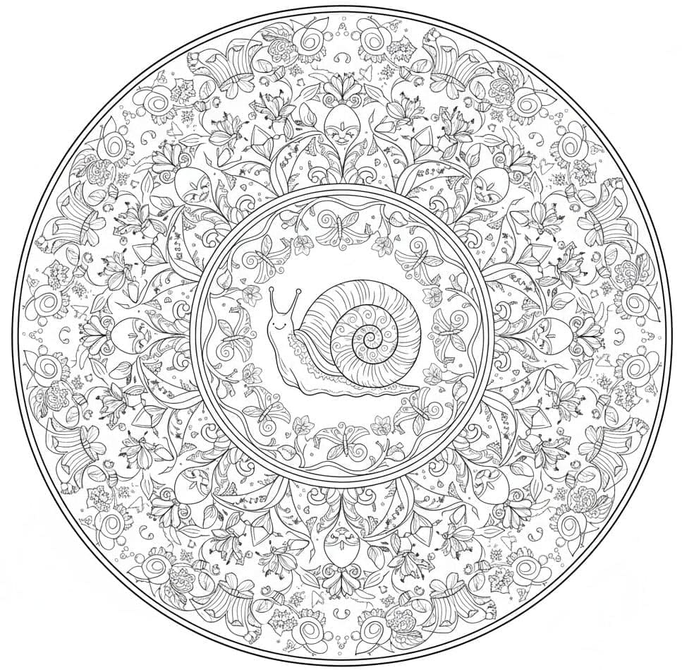 Snail's Floral Journey Nature Mandala Template Mandalas